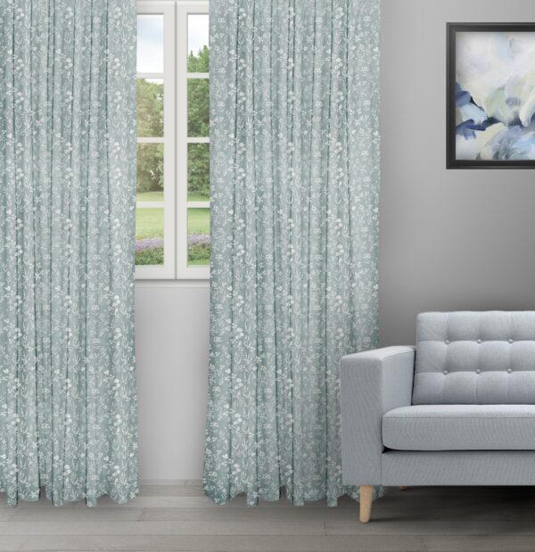 Floral Athena - Sky Ripple Fold Drapes
