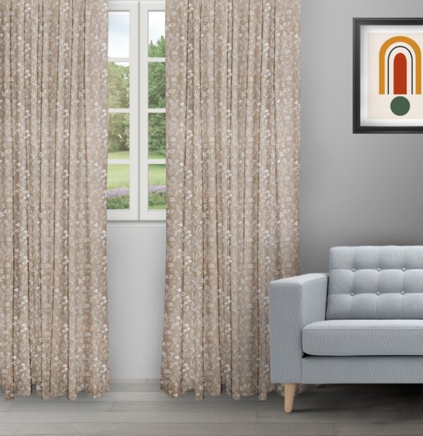Floral Athena - Biscotti Ripple Fold Drapes
