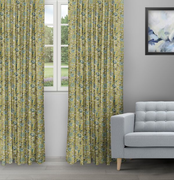 Chelsea Floral - Olive Ripple Fold Drapes