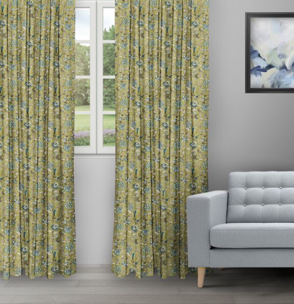 Chelsea Floral - Olive Ripple Fold Drapes