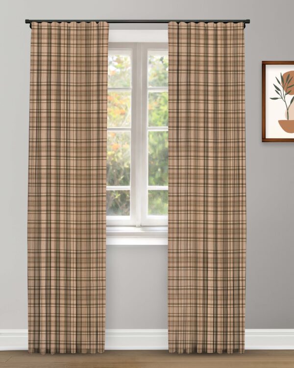 Farmhouse Plaid Check - Tan Custom Curtains - Image 3