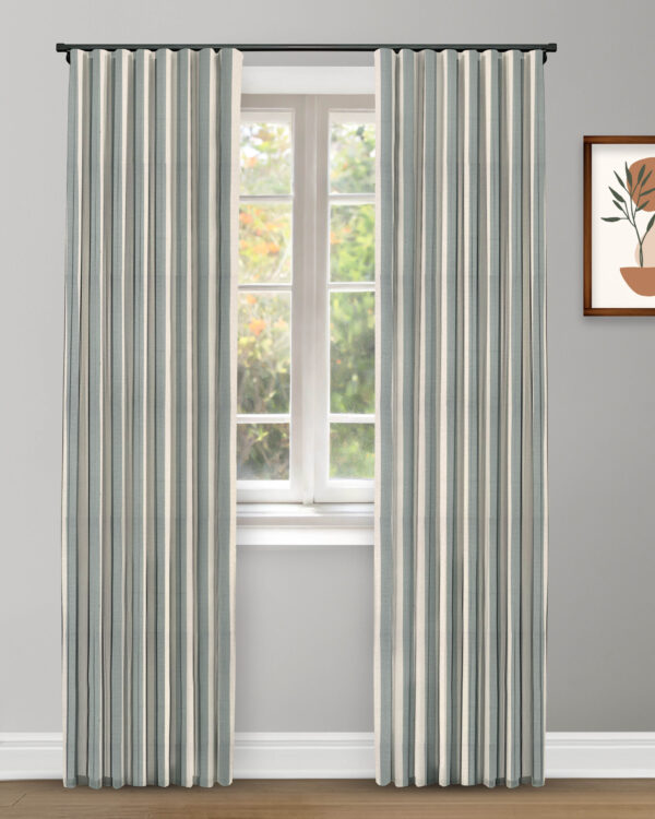 Vintage Linen Stripes - Sea Foam Ripple Fold Drapes