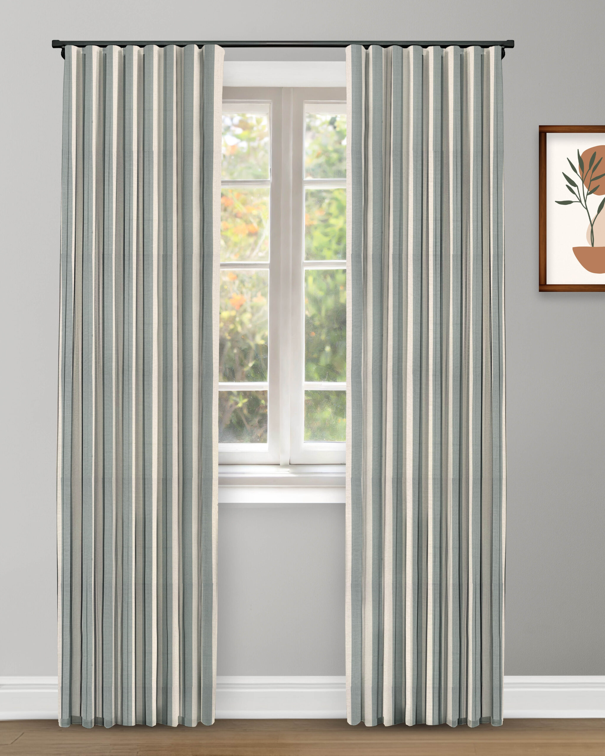 Vintage Linen Stripes - Sea Foam Ripple Fold Drapes