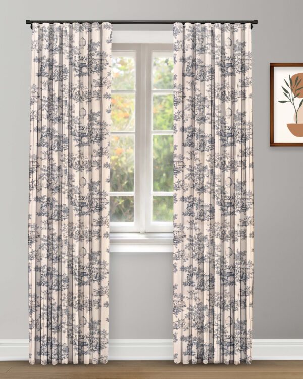 French Toile - Steel Blue Custom Curtains - Image 2
