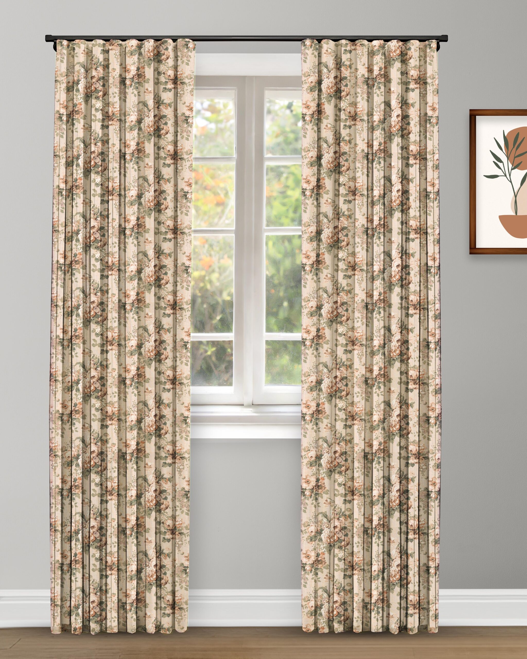 Vintage Floral Collection - Beige Ripple Fold Drapes
