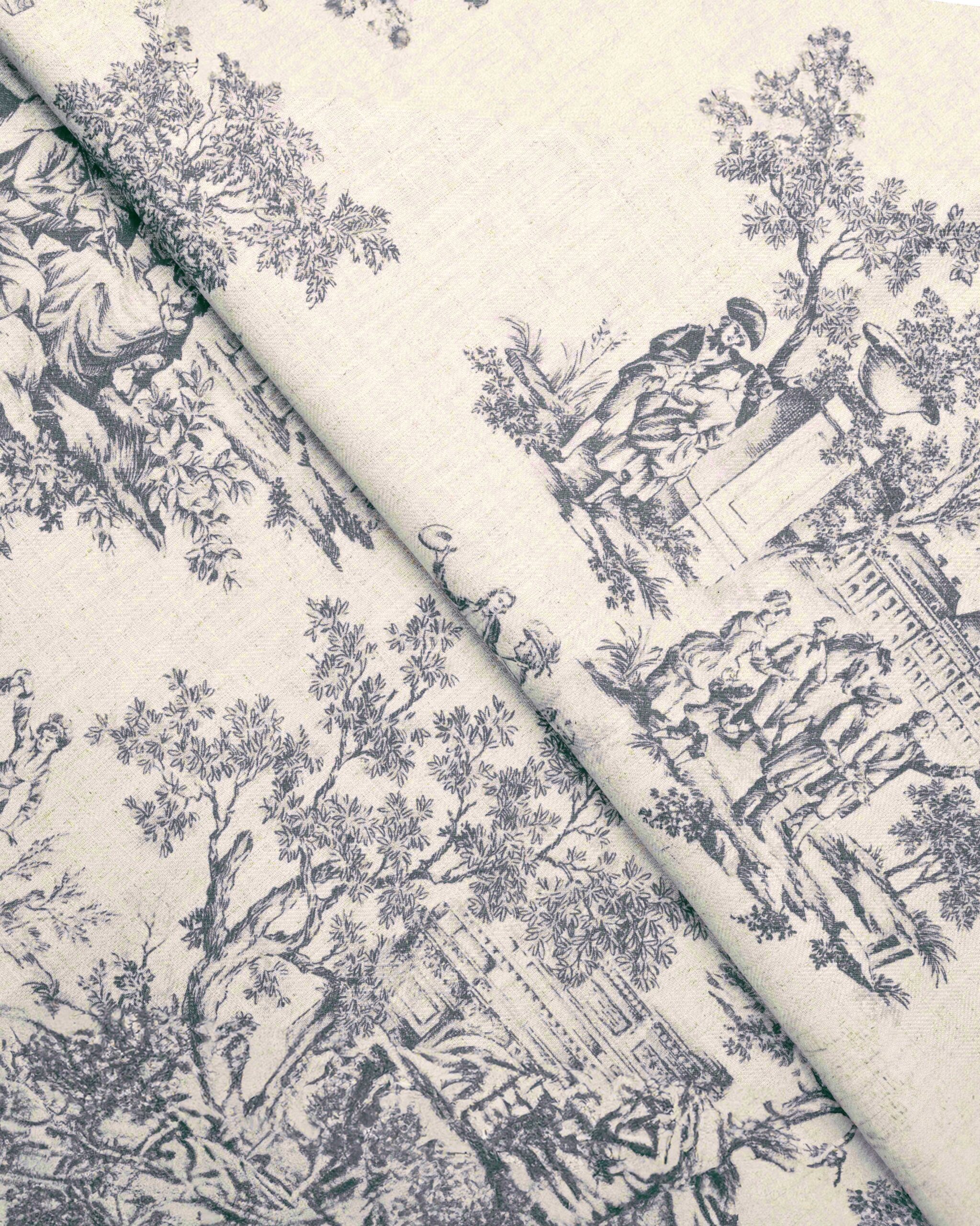 French Toile - Steel Blue Custom Curtains