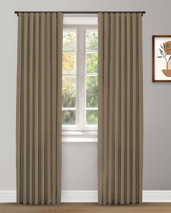 Herringbone Plains - Fossil Coffee Custom Curtains