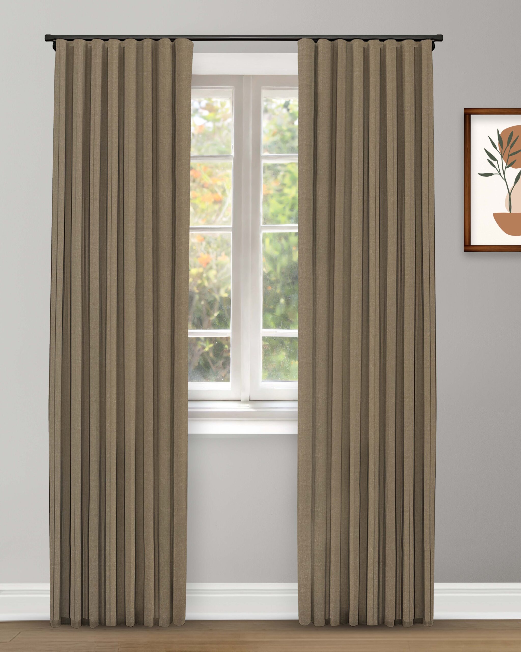 Herringbone Plains - Fossil Coffee Custom Curtains