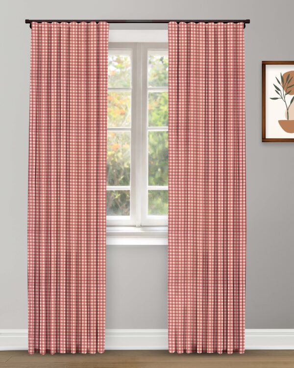 Gingham Check - Crimson Red Custom Curtains - Image 2
