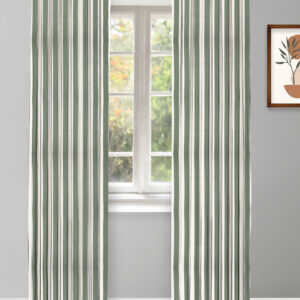 Vintage Linen Stripes - Khaki Green Ripple Fold Drapes