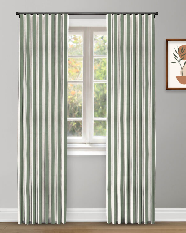 Vintage linen Stripes - Khaki Green Custom Curtains - Image 2