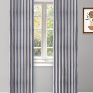 Vintage Linen Stripes - Storm Ripple Fold Drapes