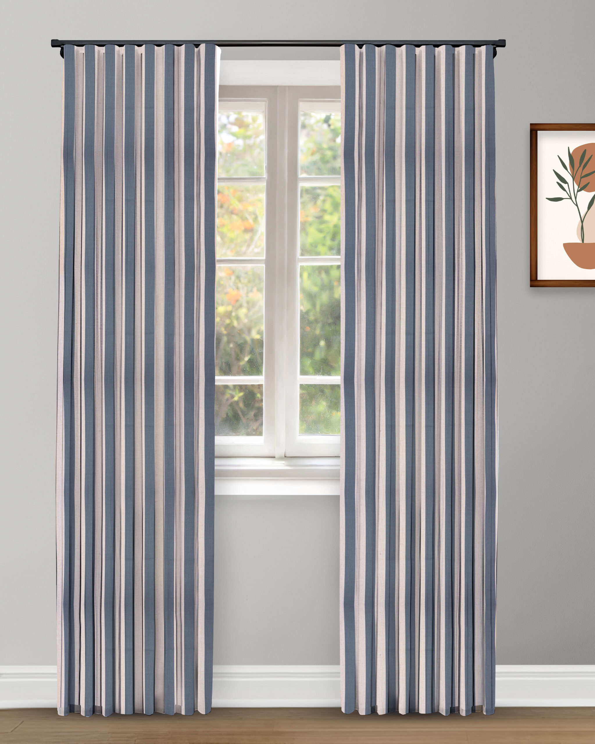 Vintage Linen Stripes - Storm Ripple Fold Drapes
