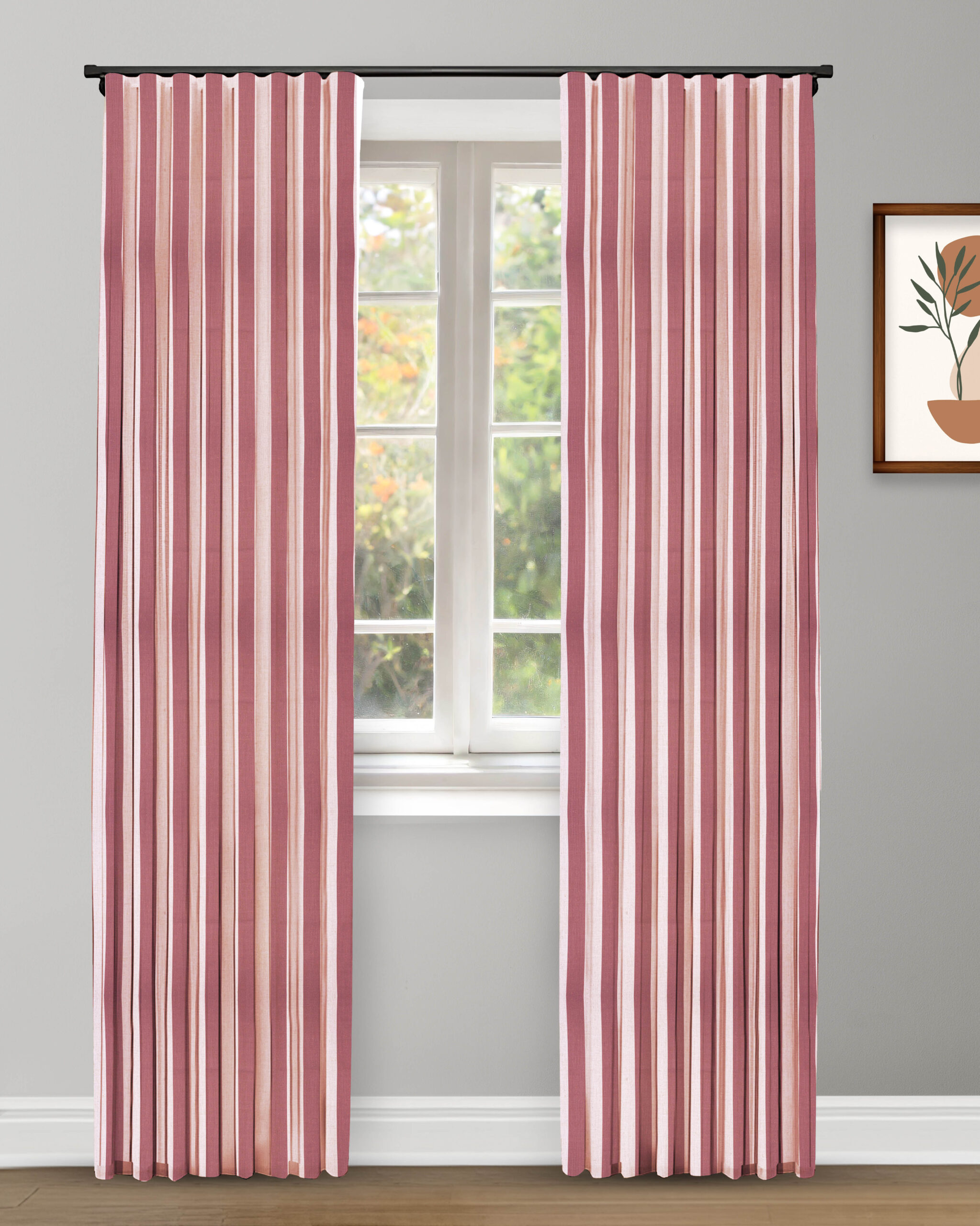 Vintage Linen Stripes - Misty Rose Ripple Fold Drapes