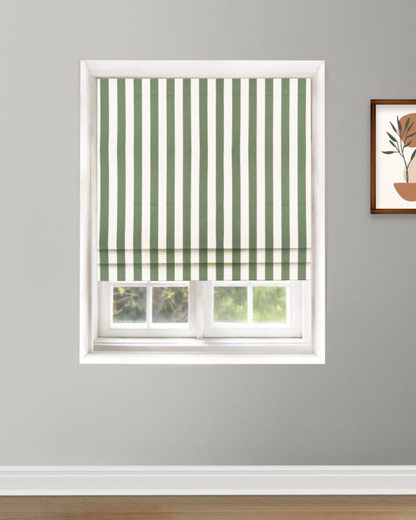 Vintage Linen Stripes - Khaki Green Roman Shades