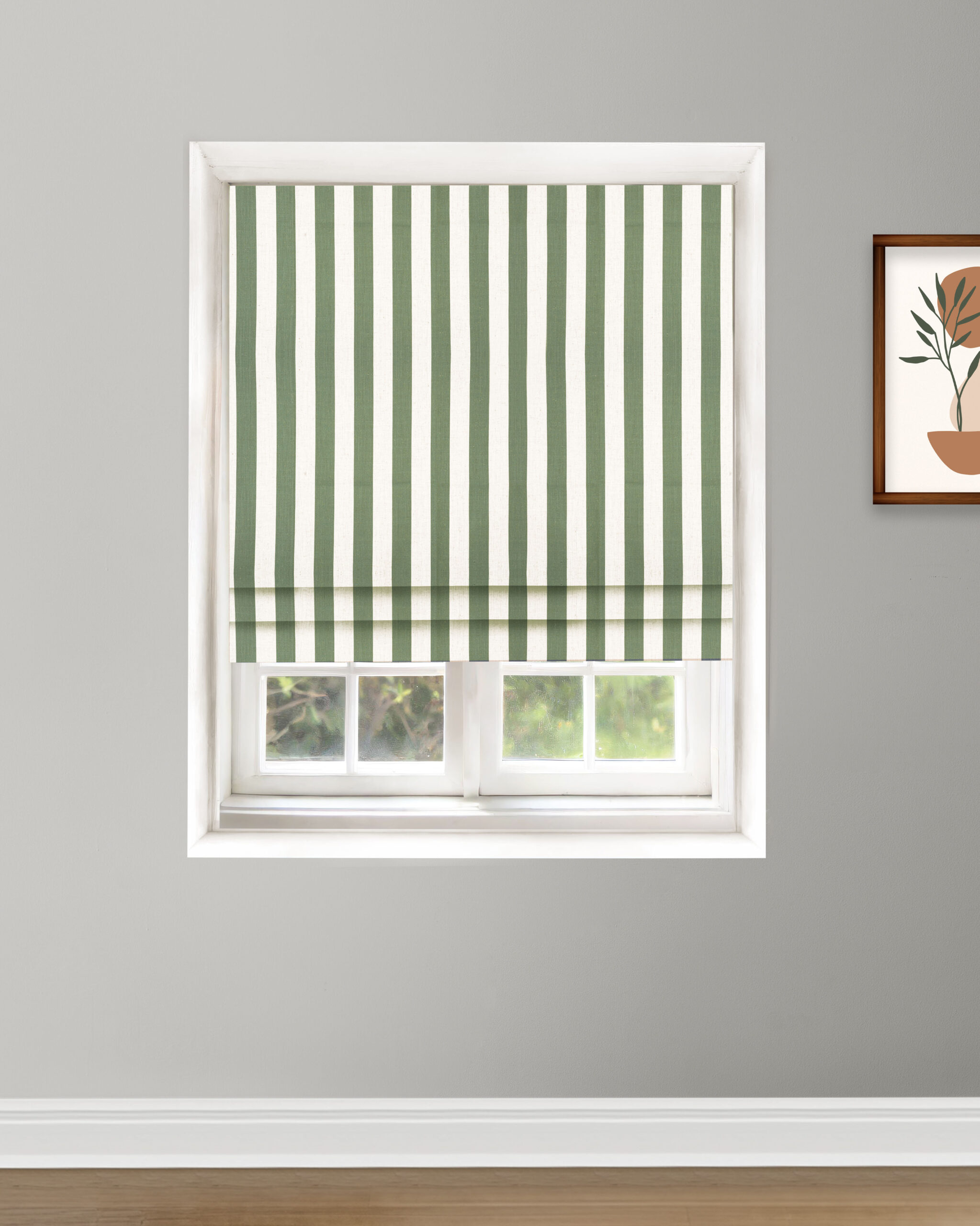 Vintage Linen Stripes - Khaki Green Roman Shades