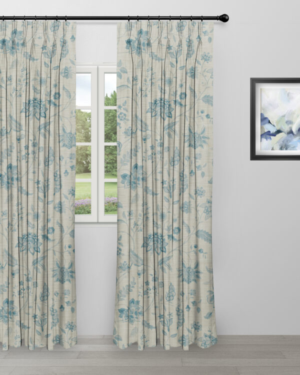 Blooming Spring - Linen Blue Ripple Fold Drapes - Image 4