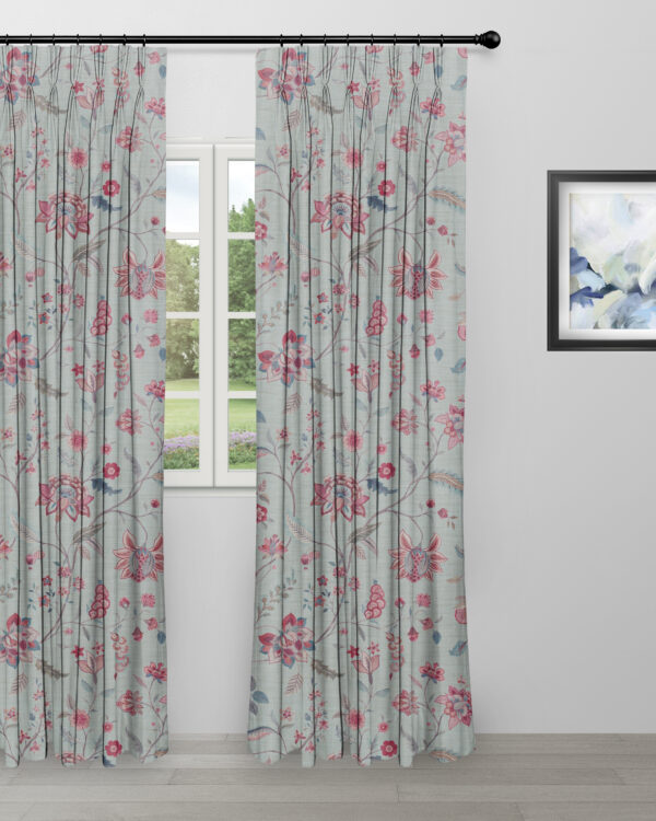 Blooming Spring - Rosy Aqua Ripple Fold Drapes - Image 3