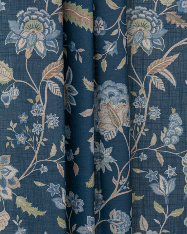 Blooming Spring - Navy Blue Ripple Fold Drapes