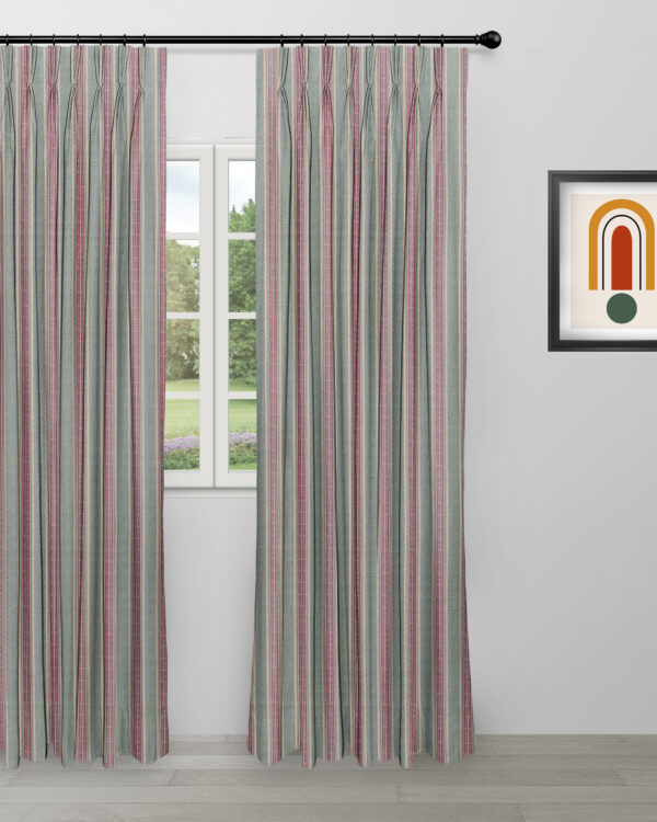 Boardwalk Stripe - Rosy Teal Ripple Fold Drapes - Image 2