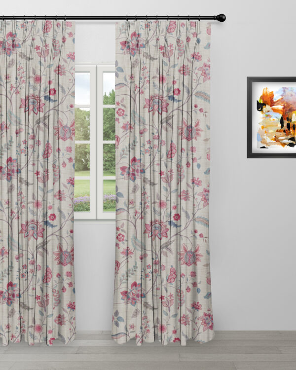 Blooming Spring - Pink Linen Ripple Fold Drapes - Image 4