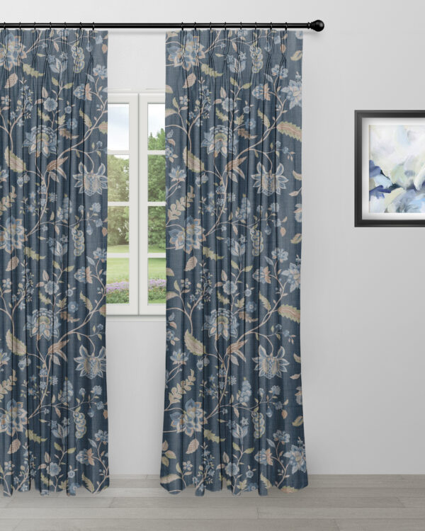 Blooming Spring - Navy Blue Ripple Fold Drapes - Image 4